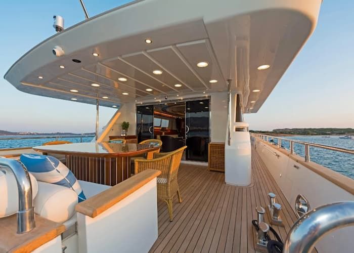 weekly yacht rental Mykonos, yacht deck, weekly yacht rental Athens