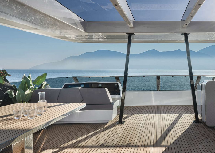 luxury deck, crewed catamaran charter Greece, luxury living